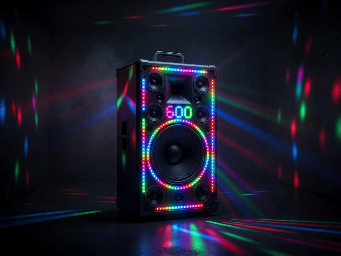 Large party speaker with LED lights in a dark room