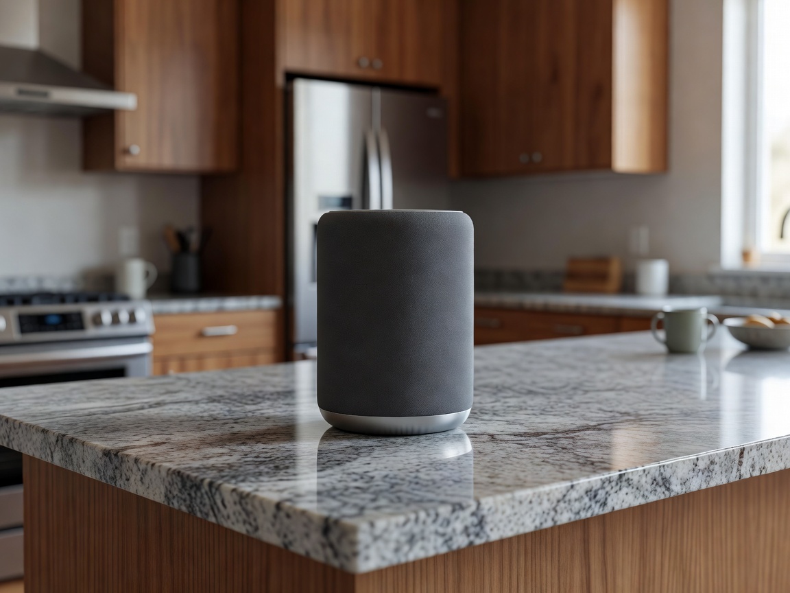 Smart speaker on a kitchen counter